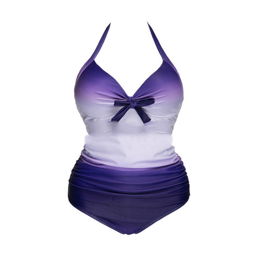Lovely Plus Size Boho Gradient Bow-tie Decoration Red One-piece Swimsuit
