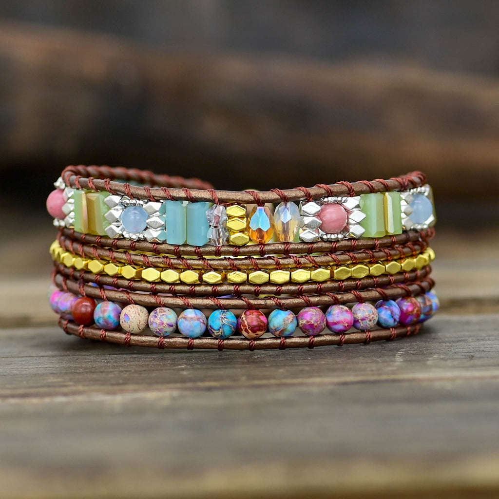 Purple Flower Stone Bracelet Boho