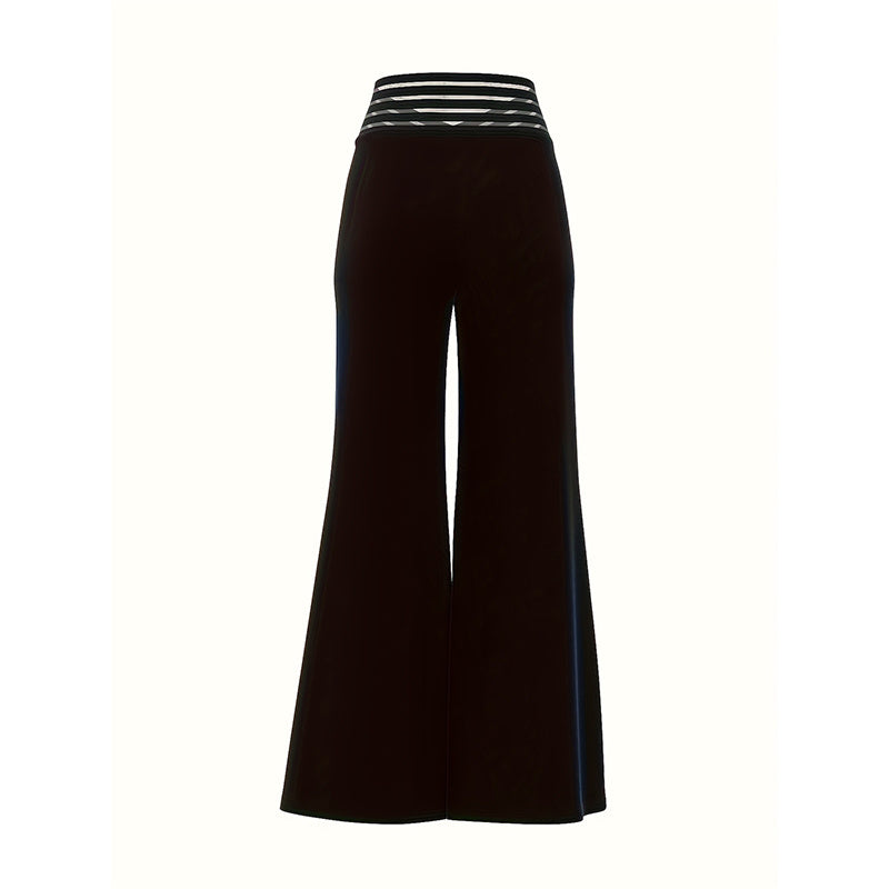 Women's Transparent Mesh Patchwork High Waist Pants With Elegant Cross Detail, Solid Color Fashion Trousers