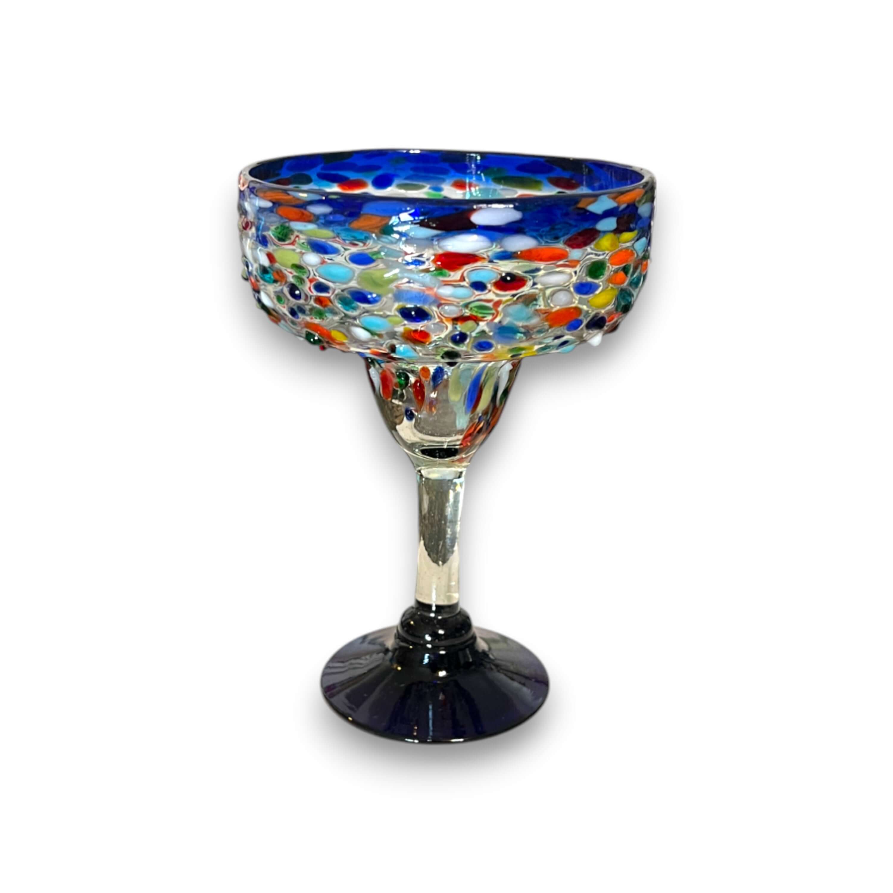 Mexican Hand-Blown Margarita Glass | Blue Confetti Rock Design