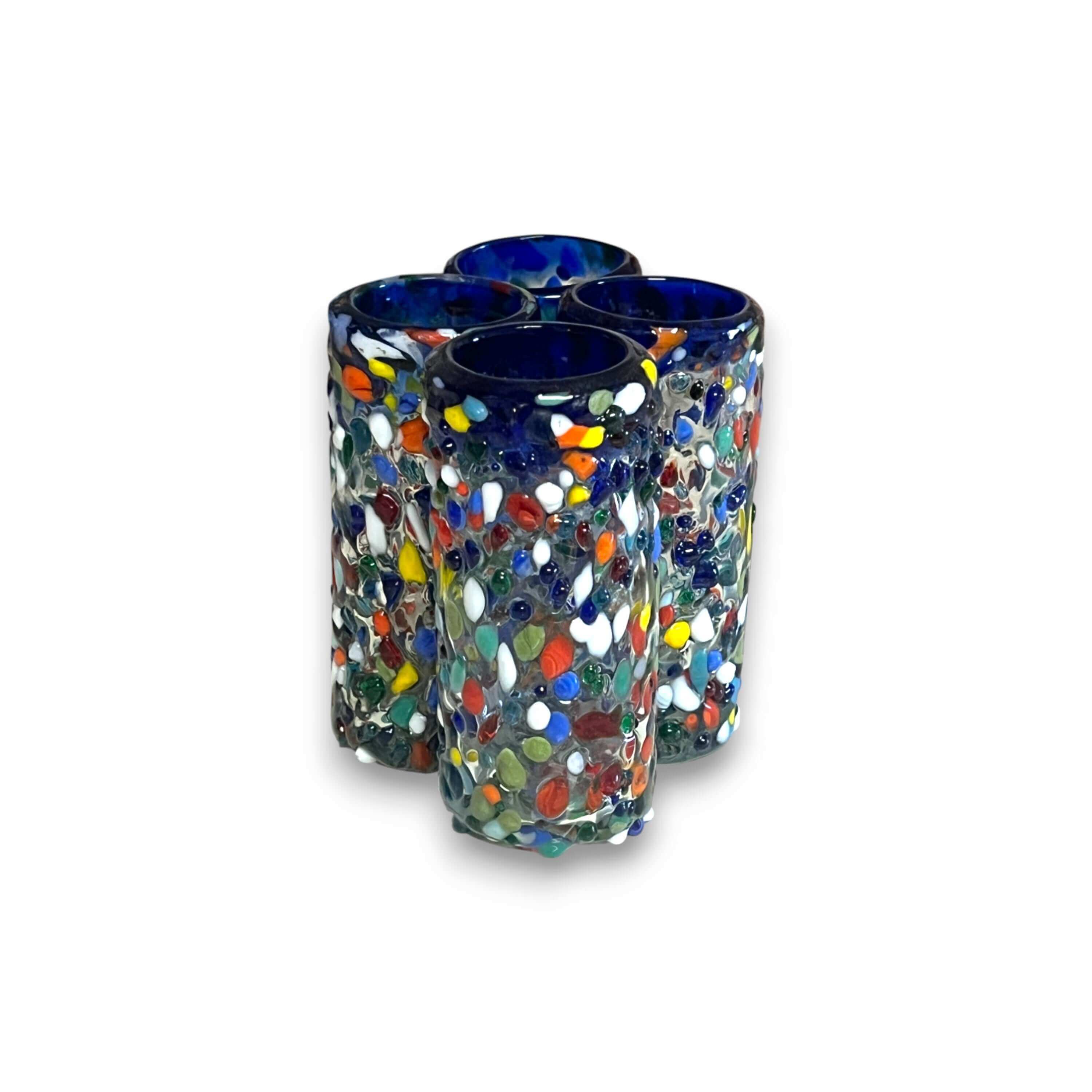 Confetti Double Shot Glass | Hand Blown Mexican Blue Rim