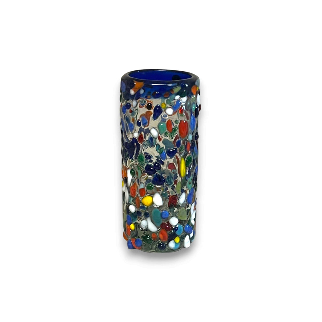Confetti Double Shot Glass | Hand Blown Mexican Blue Rim
