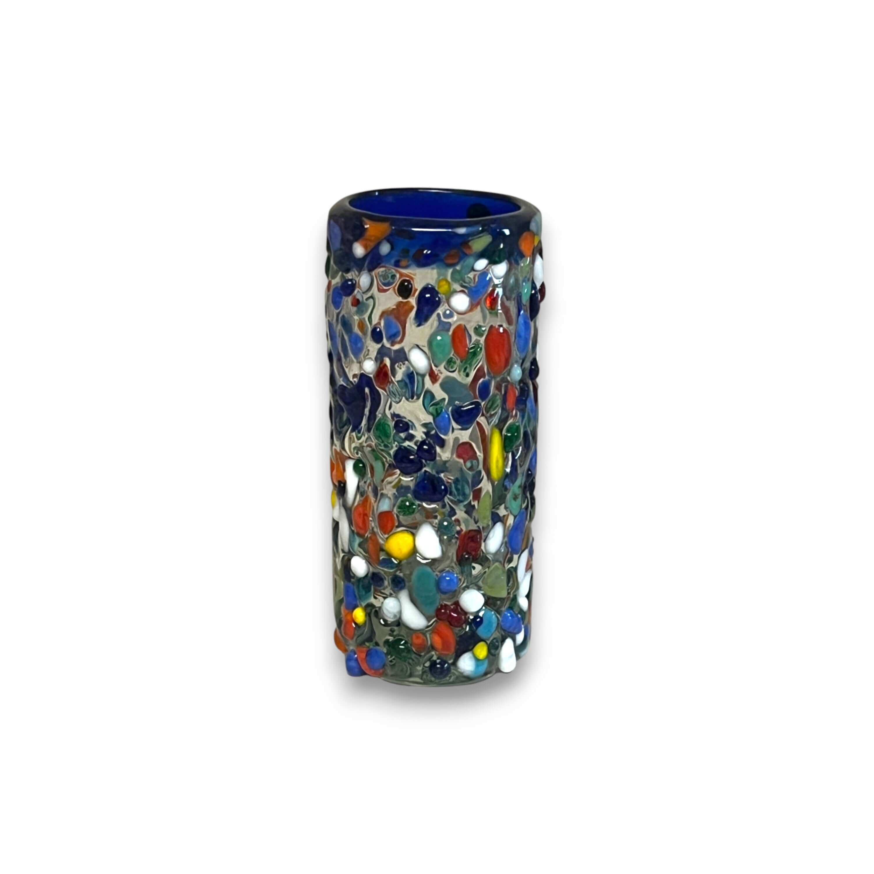 Confetti Double Shot Glass | Hand Blown Mexican Blue Rim