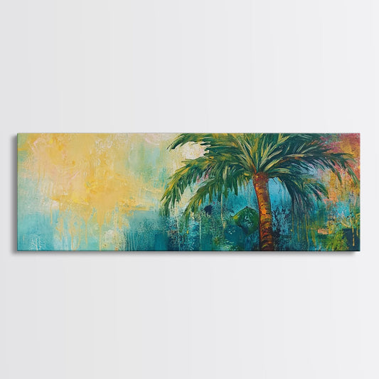 Tropical Palm Tree Canvas Print Colorful Beach Wall Art, Summer Vacation Vibes, Boho Coastal Painting, Vibrant Nature Inspired Decor