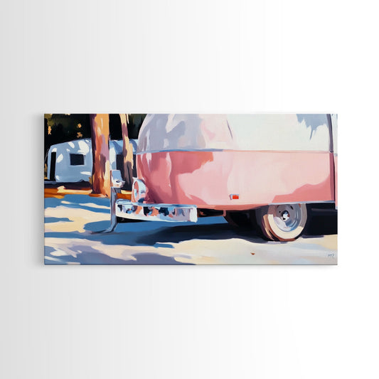 Vintage Camper, Road Trip, Retro Wall Art, Adventure Aesthetic, Boho Living Room Decor, Travel Enthusiast Gift, Framed Canvas Print