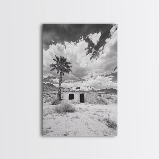 Palm Tree, Desert Shack, Abandoned Beauty, Western Minimalism, Canvas Print, Living Room Wall Art, Rustic Modern Style, Boho Wall Decor