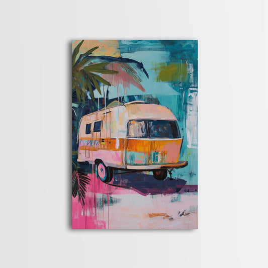 Vintage Camper, Coastal Cowgirl Wall Art, Surf Wall Art, Canvas Print, Boho Art, Teal Wall Art, Rustic Decor, Travel Art, Gift Idea
