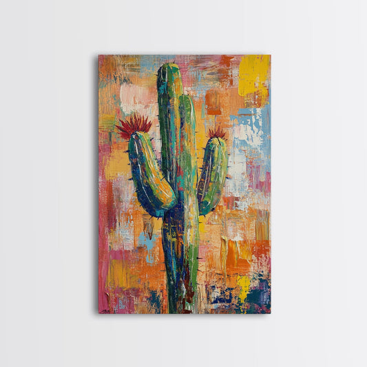 Southwest cactus painting, desert decor, rustic wall art, boho art, framed canvas print, western wall art, gift idea her, botanical prints