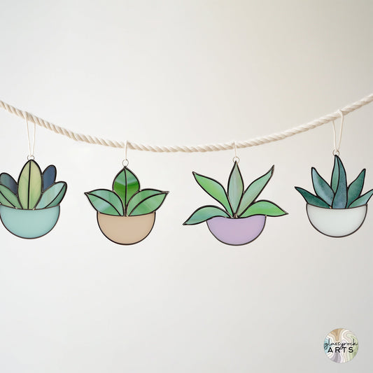 Potted Plant Ornaments Stained Glass Patterns, 4-Pack, PDF & PNG