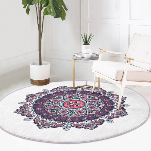 Purple Mandala Meditation Room Decorative Washable Round Rug |