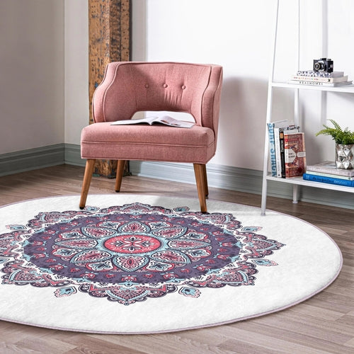 Purple Mandala Meditation Room Decorative Washable Round Rug |