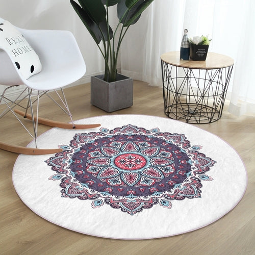 Purple Mandala Meditation Room Decorative Washable Round Rug |
