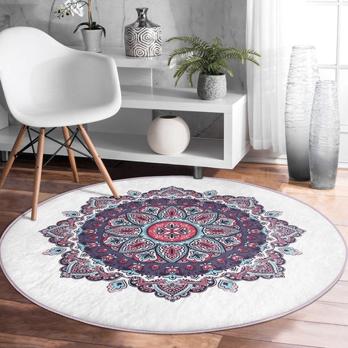 Purple Mandala Meditation Room Decorative Washable Round Rug |