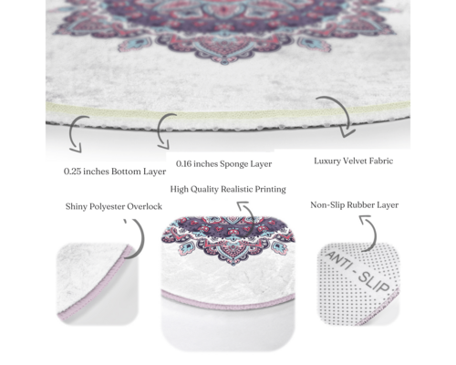 Purple Mandala Meditation Room Decorative Washable Round Rug |
