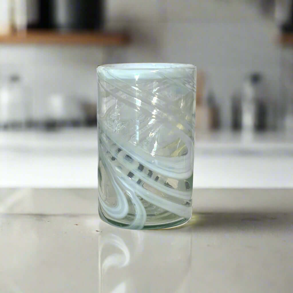 White Swirl Hand-Blown Mexican Glass | Artisan Drinkware
