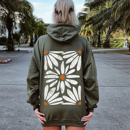 Boho Daisy Floral Dreamscape Vintage Garden Illustration Watercolor Style Graphic Hoodie