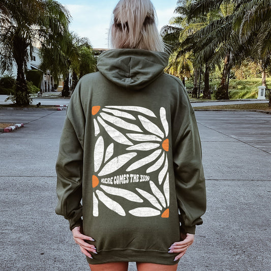 Here Comes The Sun Boho Floral Design Ethereal Sunset Dreamscape Garden Oasis Hoodie