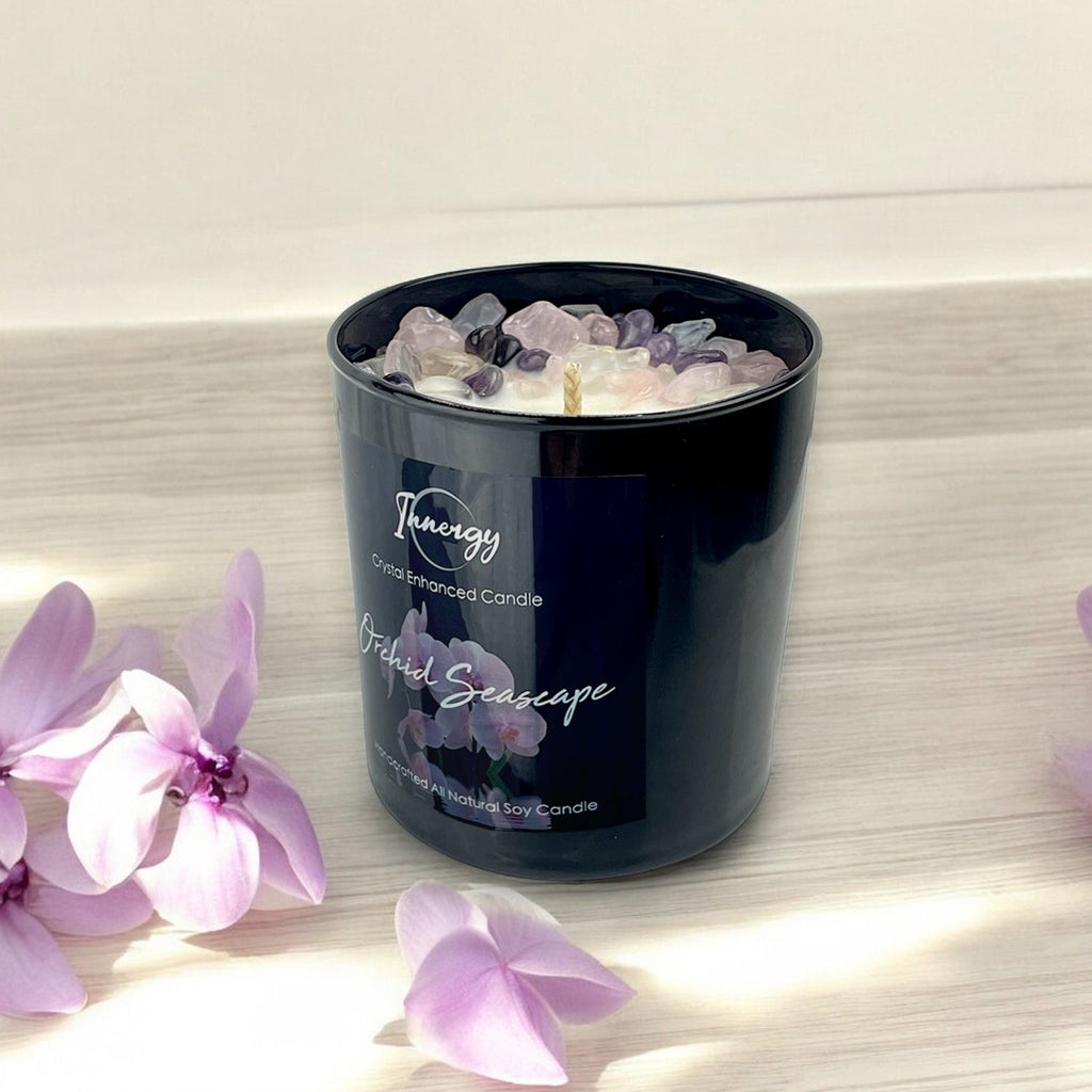 Orchid Seascape Crystal Candle, 10oz