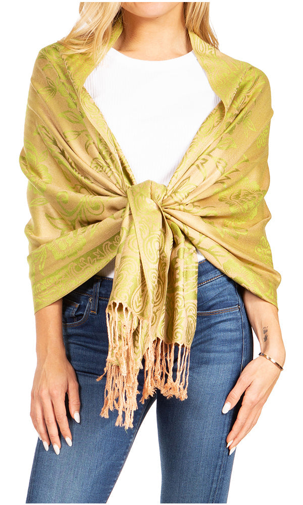 Sakkas Damari Women's Silky Soft Reversible Border Woven Pashmina Scarf Shawl Wrap