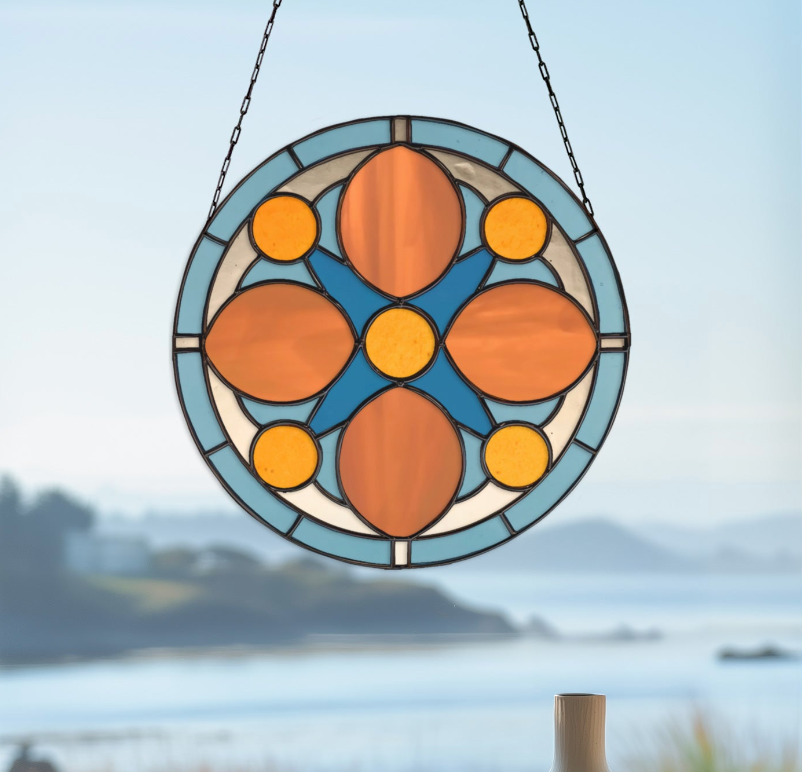 Mid Century Rose Window Stained Glass Pattern plus PNG