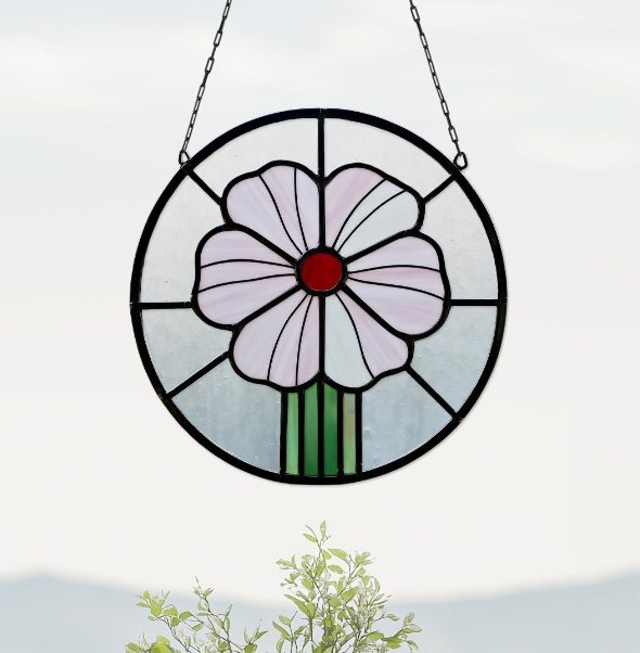 Prairie Peony Round Stained Glass Pattern