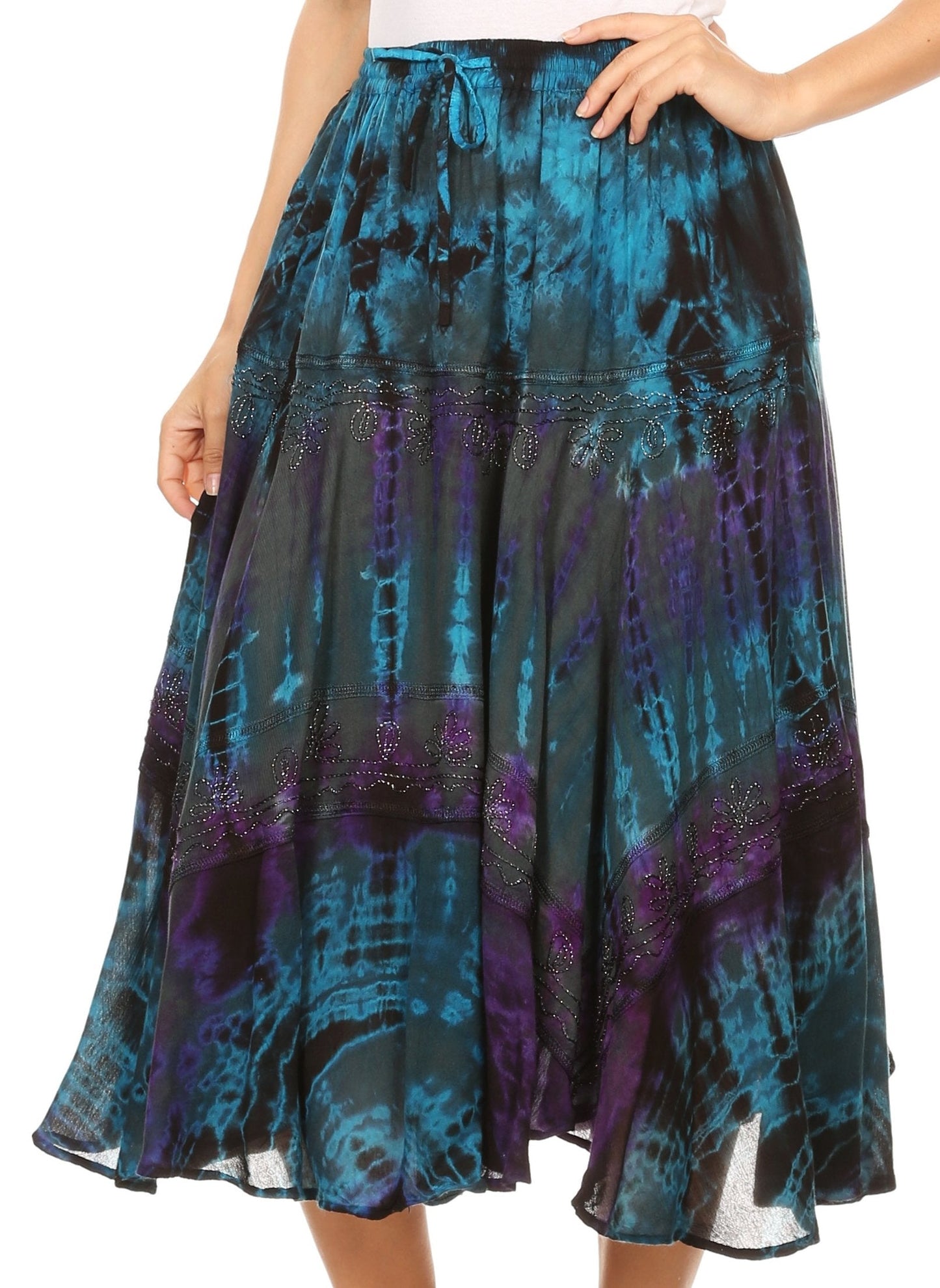 Sakkas Justina Womens Dance Midi Full Circle Tie-dye Skirt with Elastic Waist - Buy One, Get One 50% Off