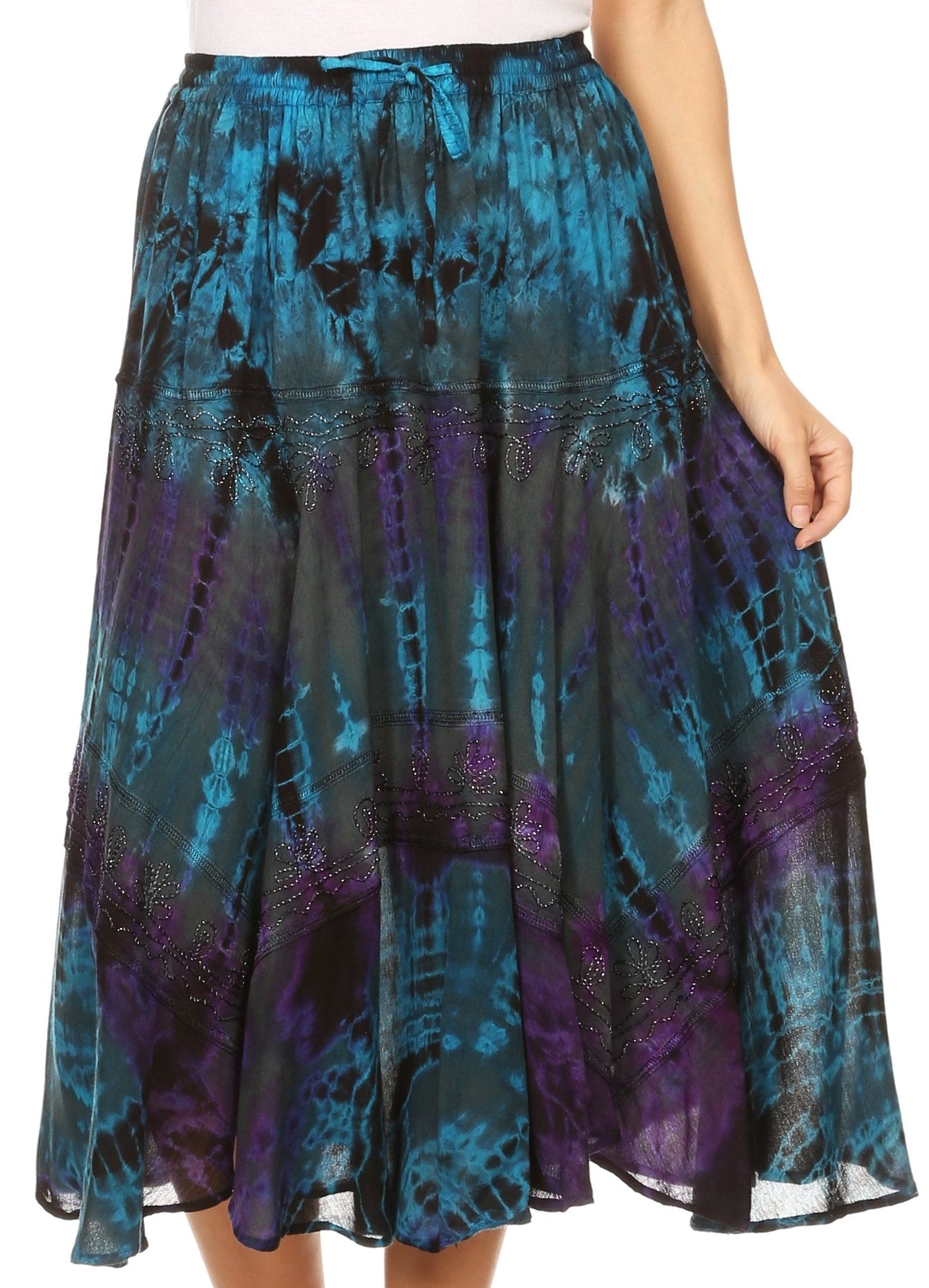 Sakkas Justina Womens Dance Midi Full Circle Tie-dye Skirt with Elastic Waist - Buy One, Get One 50% Off