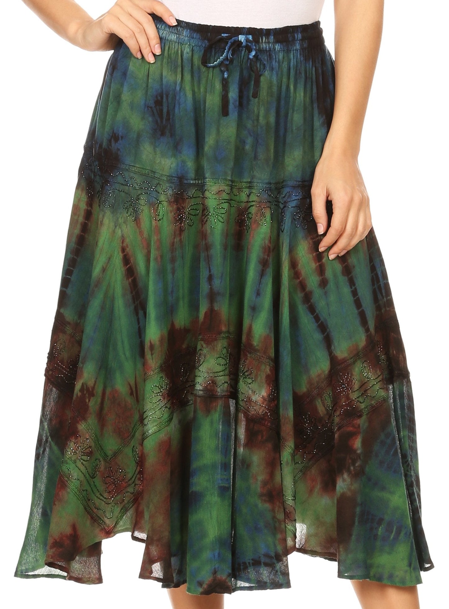 Sakkas Justina Womens Dance Midi Full Circle Tie-dye Skirt with Elastic Waist - Buy One, Get One 50% Off