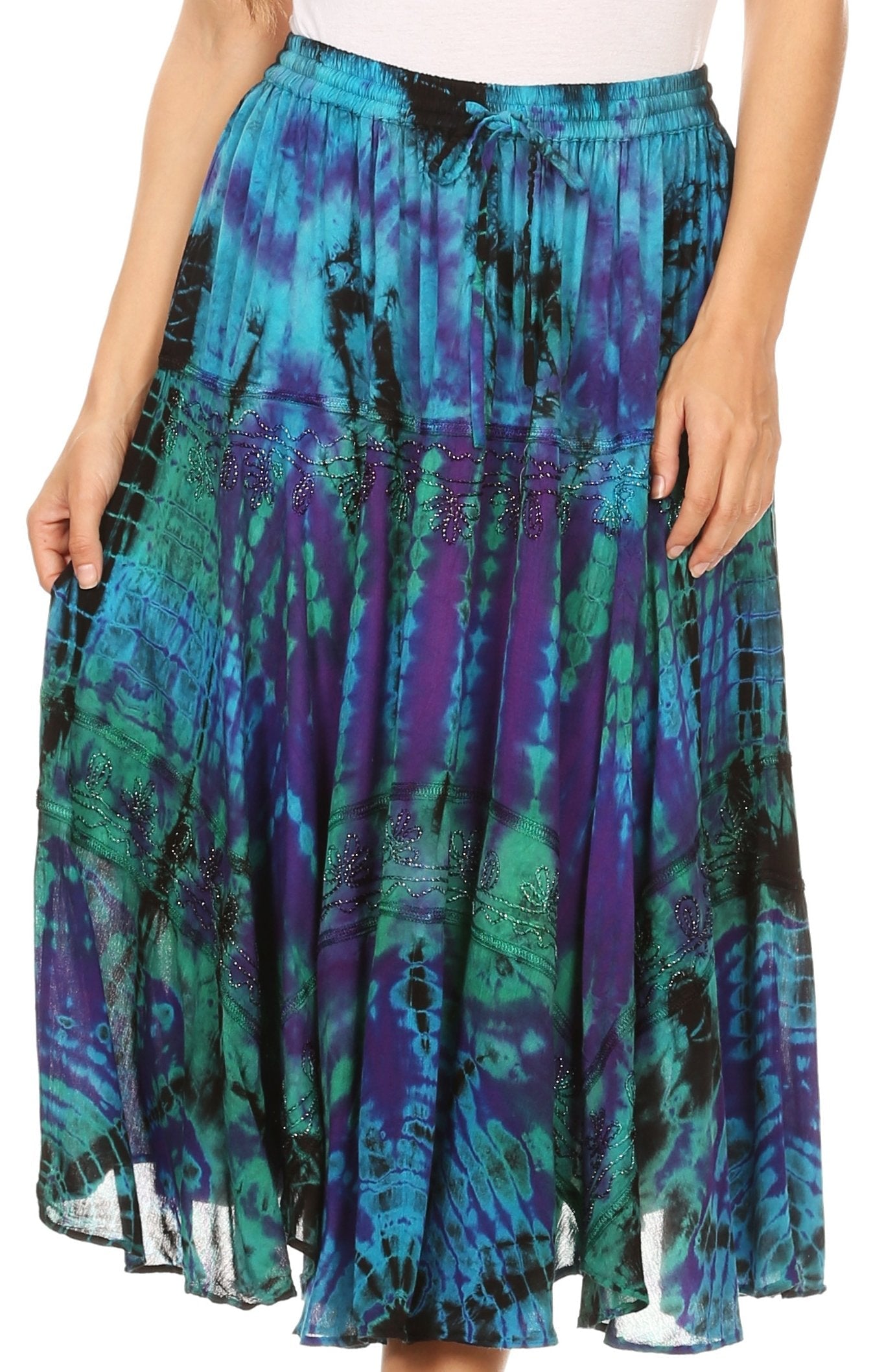 Sakkas Justina Womens Dance Midi Full Circle Tie-dye Skirt with Elastic Waist - Buy One, Get One 50% Off