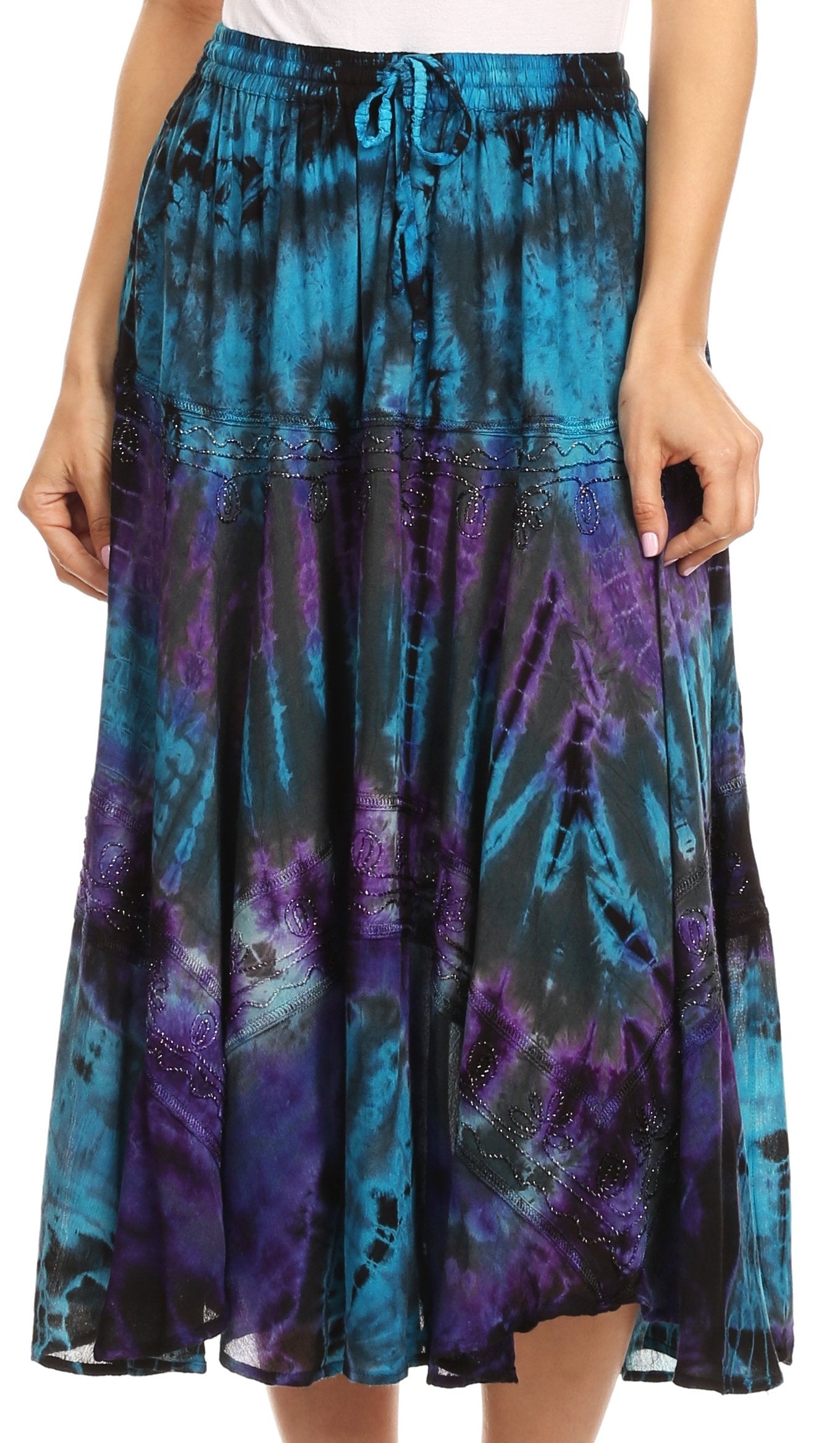 Sakkas Justina Womens Dance Midi Full Circle Tie-dye Skirt with Elastic Waist - Buy One, Get One 50% Off
