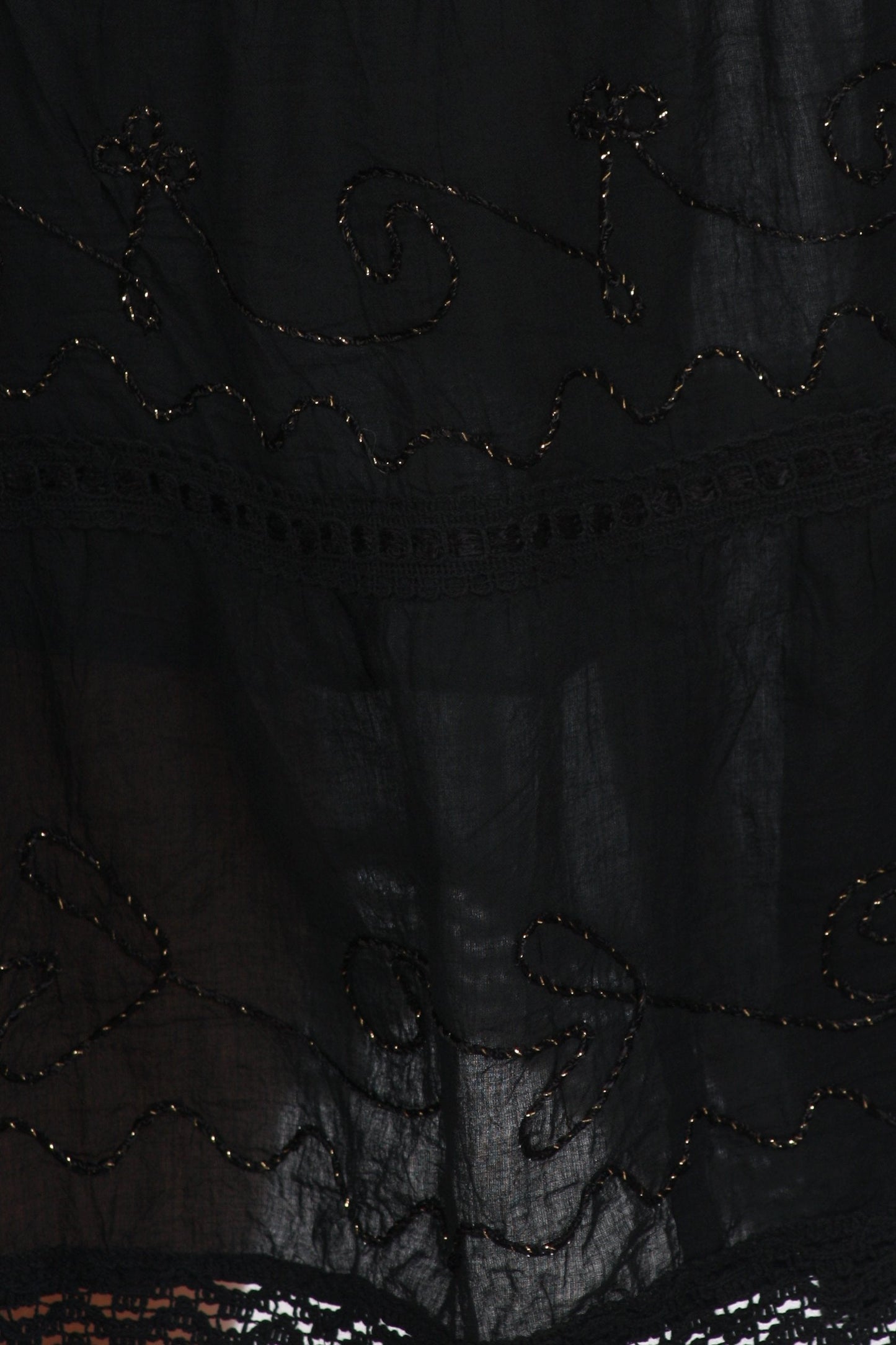 Sakkas Solid Embroidered Crochet Lace Trim Gypsy Bohemian Mid Length Cotton Skirt
