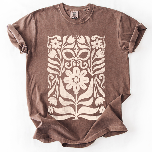 Vintage Folk Flower Pattern Watercolor Boho Nature Autumnal Design Comfort Colors Tee