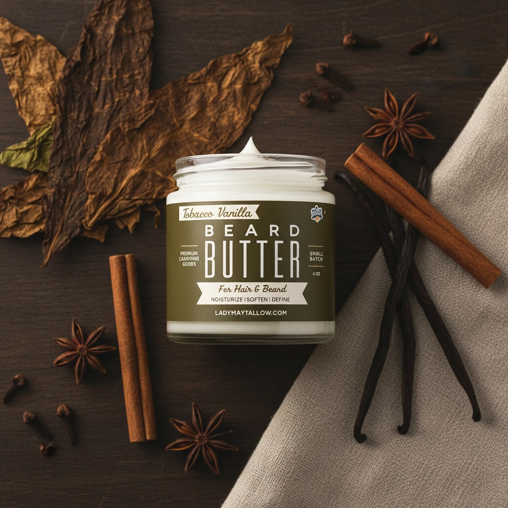 Tallow Man Tobacco Vanilla Beard + Body Butter | Men's Grooming | Grass-Fed Tallow | 9oz