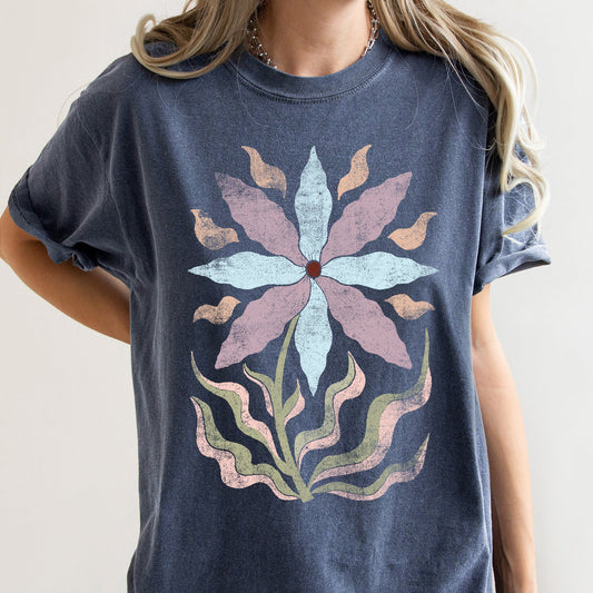 Boho Folk Art Floral Vintage Mandala Motif Abstract Botanical Design With Timeless Charm Comfort Colors Tee
