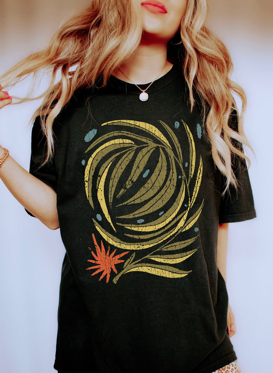 Boho Abstract Ferns Vintage Floral Motif For Everyday Wear Anywhere Comfort Colors Tee