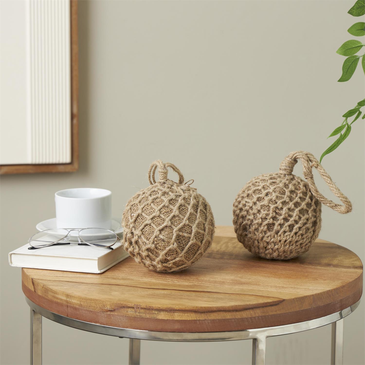 Brown Cement Stone Knot Handmade Woven Layered Orb Decorative Sculpture