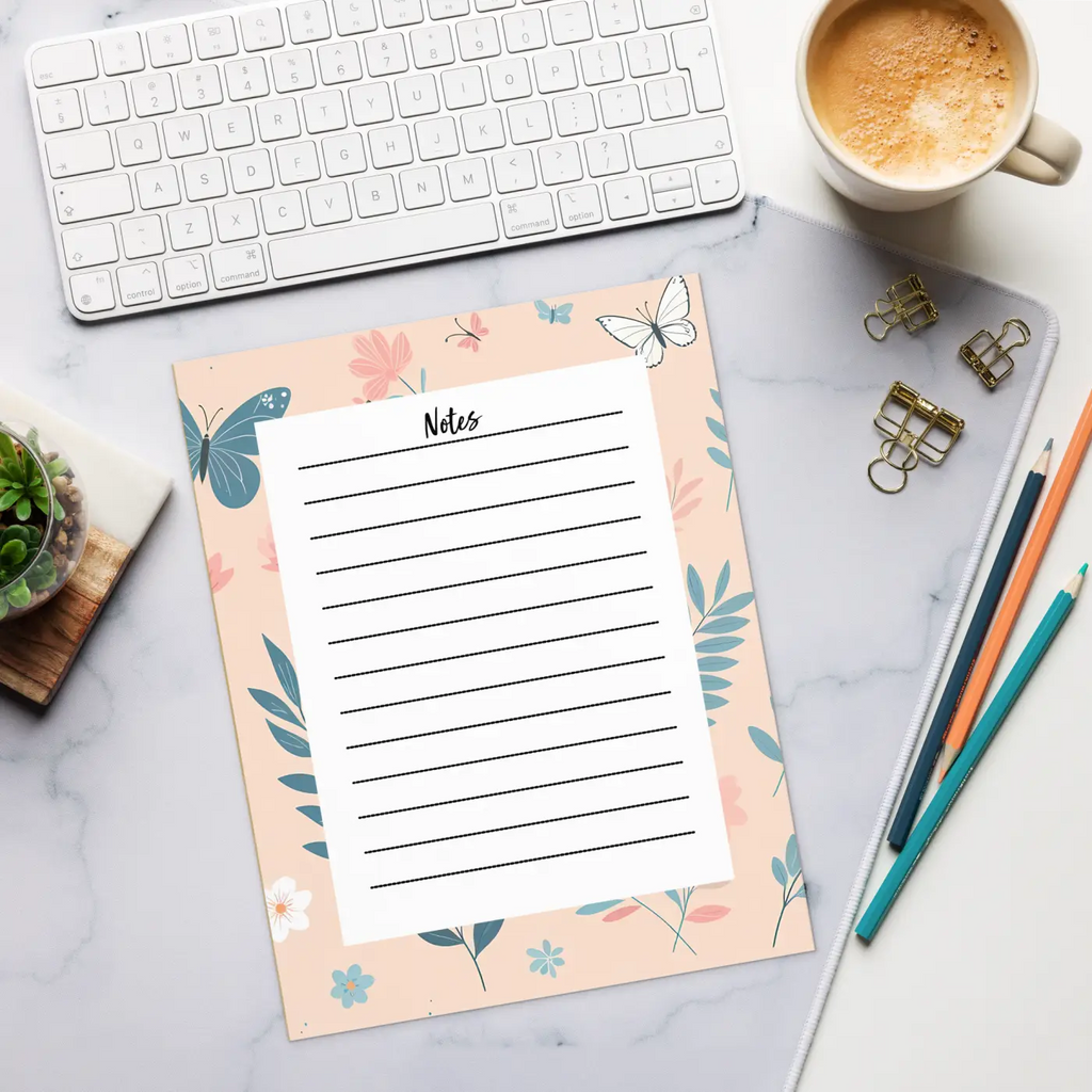 Flowers Notepad - Stylish Butterflies Design - DipaliZ