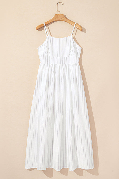 Stripe Spaghetti Strap Pocketed High Waist Maxi Dress
