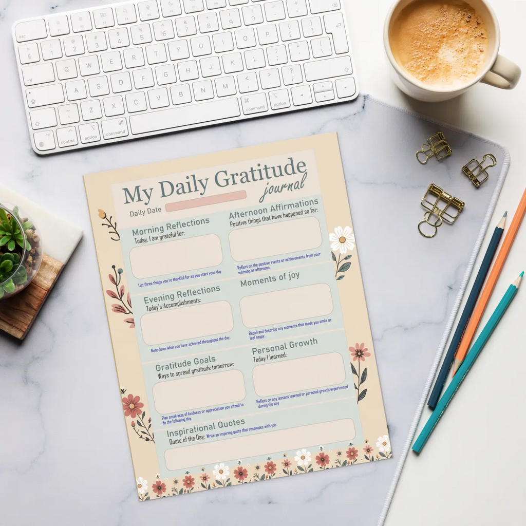 Floral Daily Gratitude Journal - Organized Positivity Notepad - DipaliZ