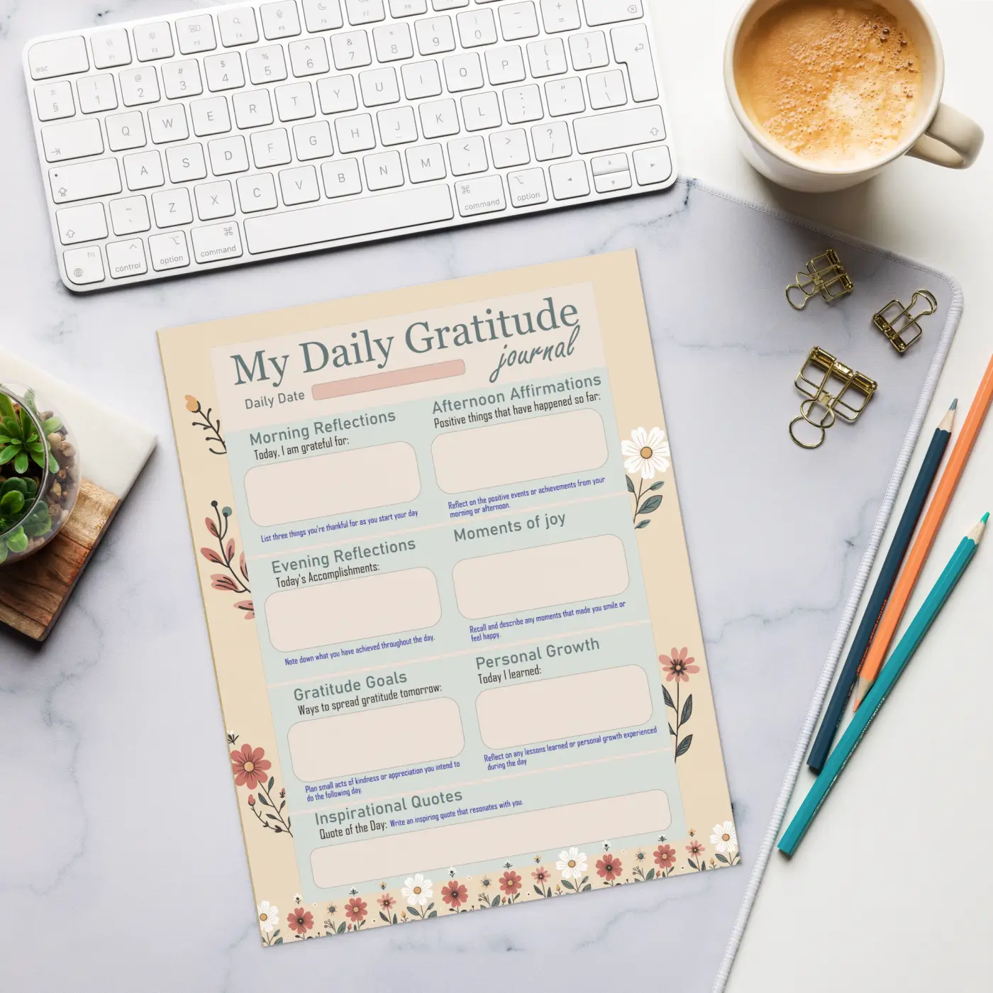Floral Daily Gratitude Journal - Organized Positivity Notepad - DipaliZ