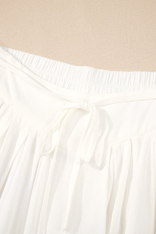 Solid Drop Waist Pleated Wide Leg Pants
