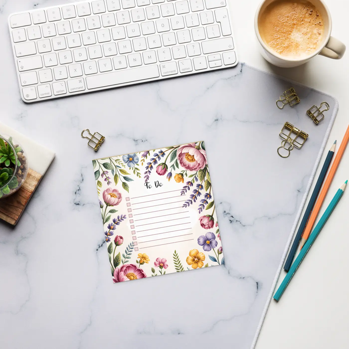 Floral Border List Notepad - Hard Cardboard Chic Organization - DipaliZ