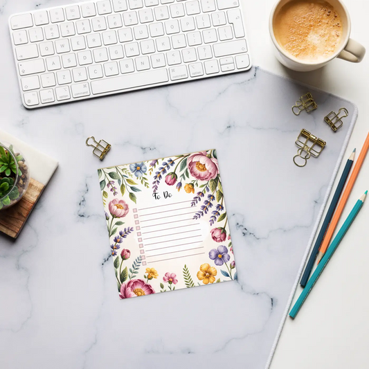 Floral Border List Notepad - Hard Cardboard Chic Organization - DipaliZ