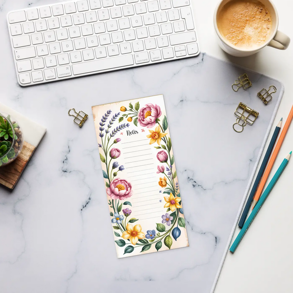 Floral Border Notes Notepad - Brightens Your Desk - DipaliZ