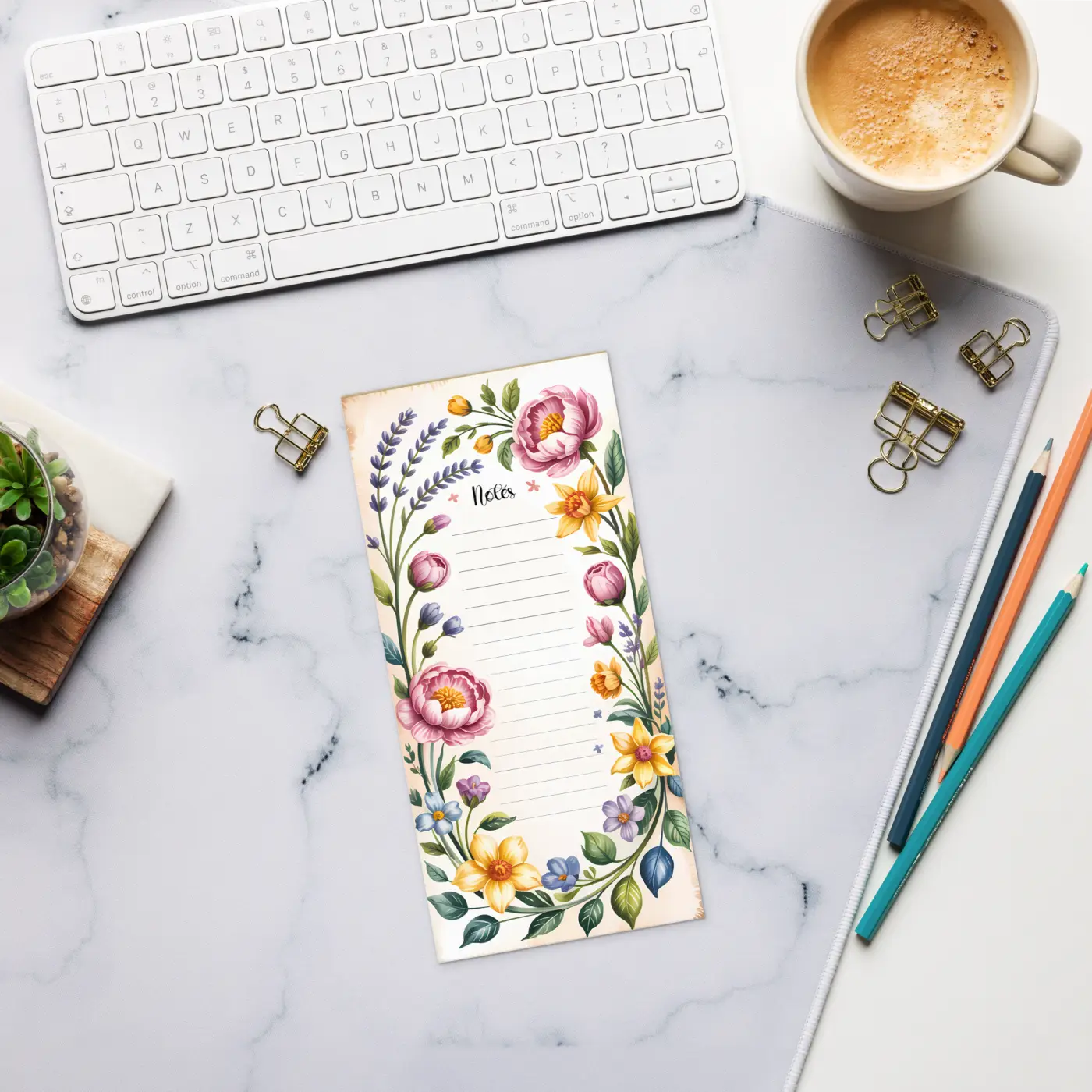 Floral Border Notes Notepad - Brightens Your Desk - DipaliZ