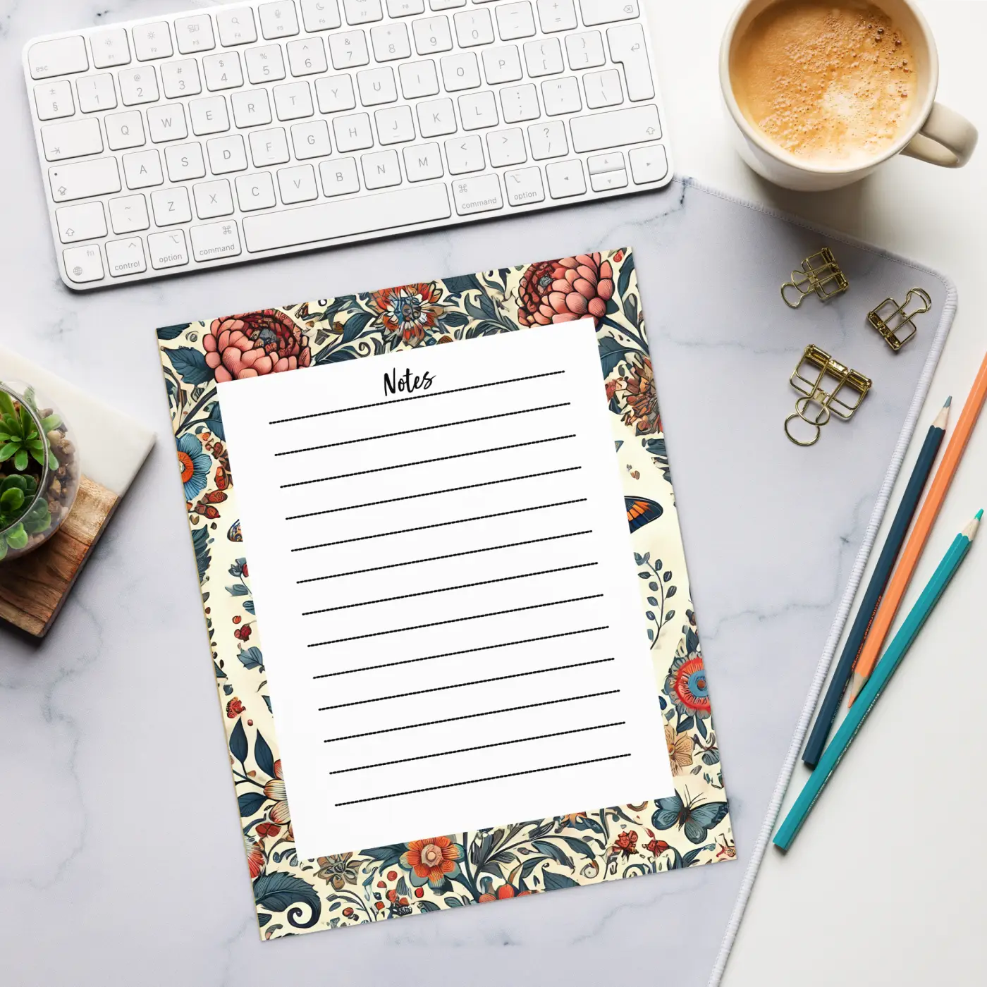 Chic Floral Pattern Notepad - Bold Office Style - DipaliZ