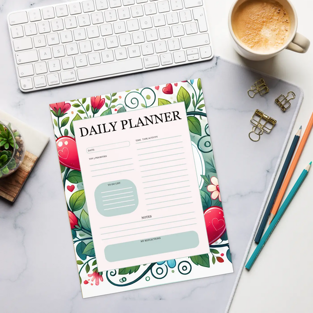 Floral Hearts Daily Planner - Everyday Planning Made Easy - DipaliZ