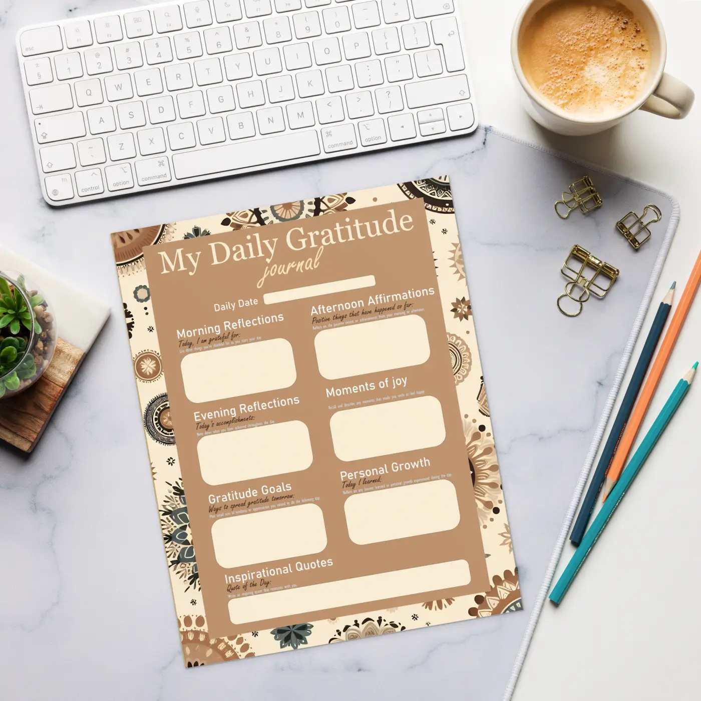 Daily Gratitude Journal - Elegant Pattern Design - DipaliZ