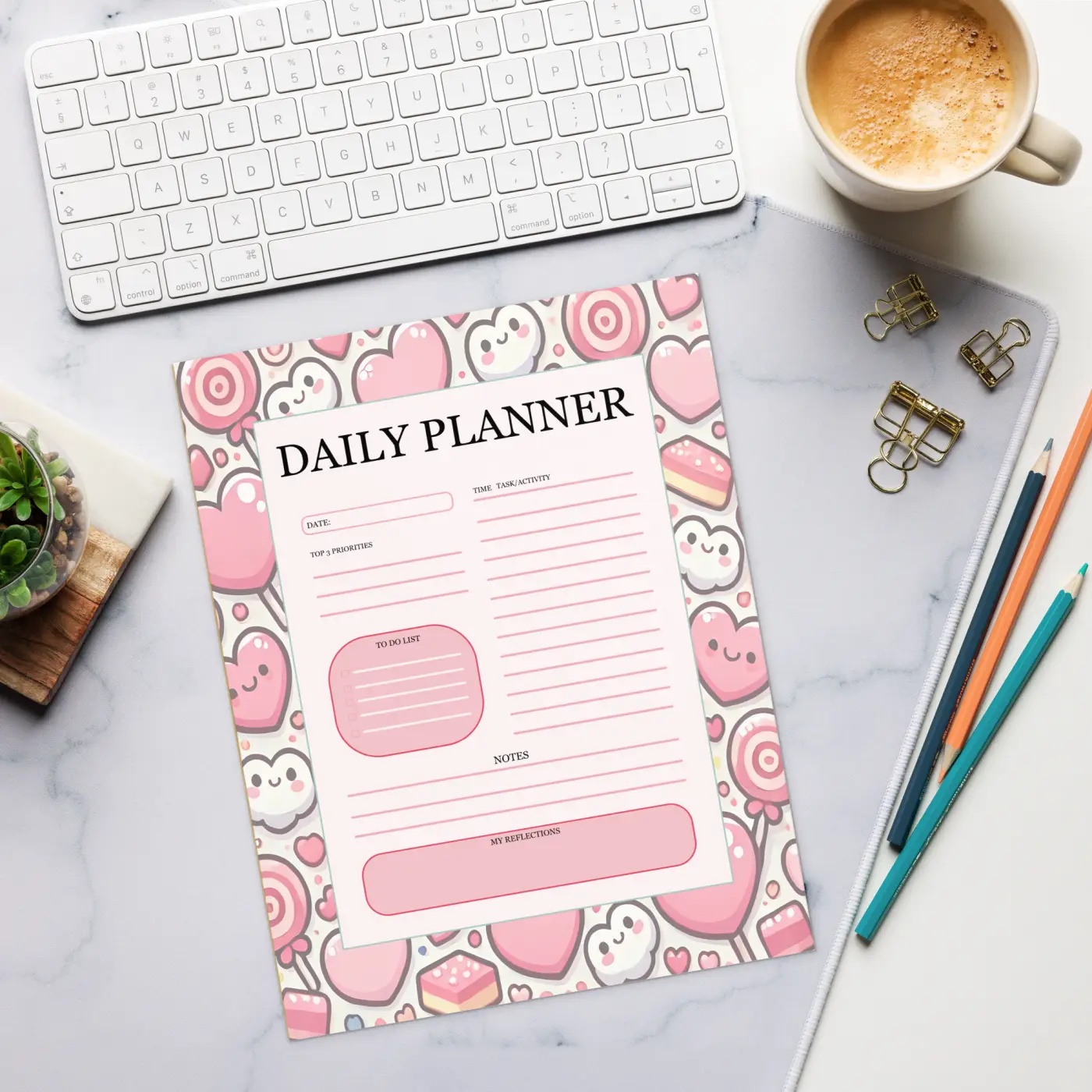 Stylish Daily Planner - Vibrant Hearts Edition - DipaliZ