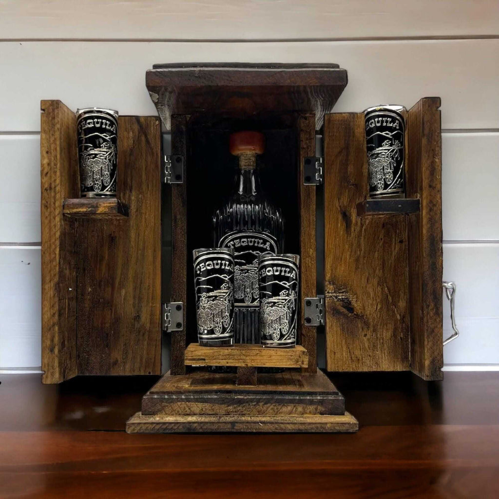 Handmade Shot Glass & Decanter Set | Mexican Rustic Wood Box